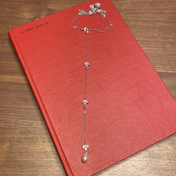 Bridal necklace and bracelet - ivory pearls and CZ - back drop style at clasp - Picture 4 of 10